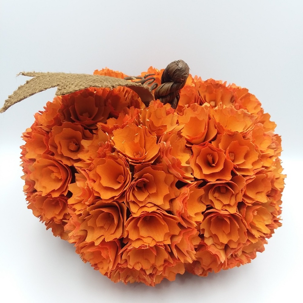 Rustic Shaved Wood Pumpkin Orange Fall Harvest Decor 9" x 8"
